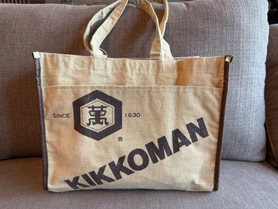 Сумка-тоут Kikkoman коричневая холщовая с пластиковой подкладкой держатель для бутылок 11 дюймов x 13 дюймов - Изображение 1 из 4