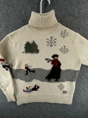 Ralph Lauren XL Hand Knit Tricote A La Main Turtleneck Sweater Graphic Winter - Image 1 of 4