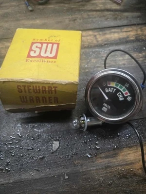 Stewart Warner Electrical Voltmeter Gauge 2 5/8 Black Face 82309 NOS - Image 1 of 2