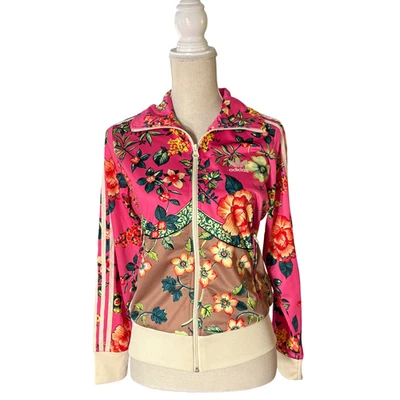 Adidas x FARM Rio Jardineto Firebird Track Jacket S small pink floral Trefoil - Image 1 of 4