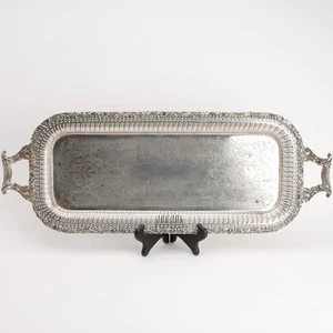 Bandeja Barker Ellis Plateada Larga Rectangular Mango Marca Menorá Sin Monograma - Imagen 1 de 6