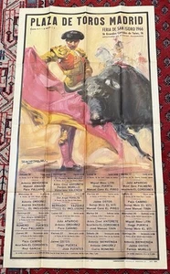 Bullfighting Matador 1966 Poster 28 X 21 Stunning Plaza De Toros Madrid NOS MINT - Picture 1 of 5