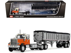 Chevrolet Bison Day Cab with East End Dump Trailer Orange and Beige 1/64 Diecast - Picture 1 of 3