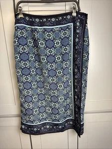Vintage Sag Harbor Rock Damen 20 W blau Blumen elastische Taille Wickel Midi Chiffon - Bild 1 von 10