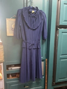 Vestido Promesas De Colección 10 Azul Lunares Cottagecore Pradera Años 70-80 A21 - Imagen 1 de 6