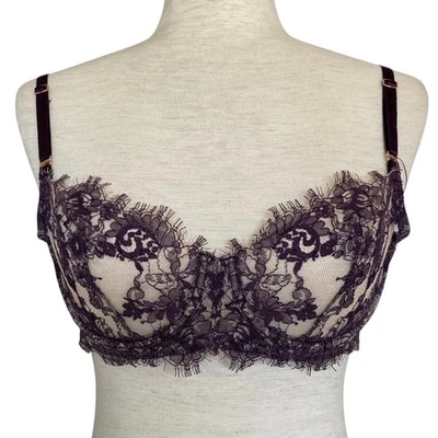 全新 SKARLETT 蓝色透明蕾丝阳台文胸 紫色 尺寸 36B 可调节 — 第 1/4 张图片