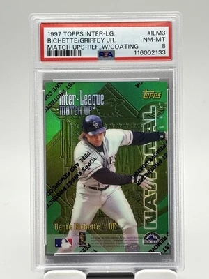 Topps Bichette/Griffey Jr 1997 #ILM3 Interleague Match Up Ref con revestimiento PSA 8 Foto 1 de 2