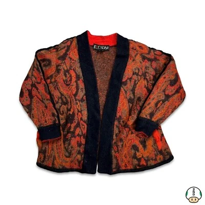 Vintage Knit Cardigan Mens XS Orange Geometric Style 90s Sweater  - Image 1 of 4