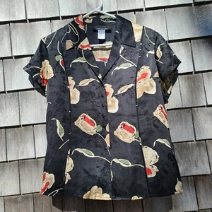 Jones New York Seide Blumen Bluse Damen Größe 12 schwarz hellbraun grün rot - Bild 1 von 4