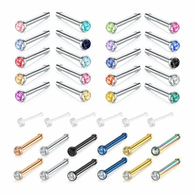 32 pcs Stainless Steel Nose Pin Stud Rhinestone Acrylic 20G Piercing Jewelry Set - Image 1 of 4