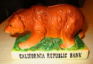 Vintage Ceramic California Republic Bank Grizzly Bear Coin Bank Piggy - Picture 1 of 3