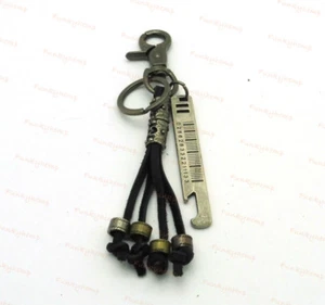 New Rock Punk Style w Gun Metal  Bottle Opener Leather Tassel Beads Keychain - Picture 1 of 1
