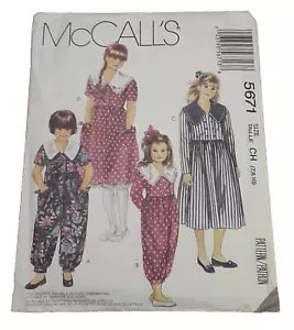 McCalls 5671 Sewing Pattern Girls Dress and Jumpsuit w/Collars Size 7-8-10 UNCUT - Picture 1 of 13