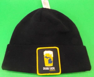 Black "Drink Local" Beanie Winter Hat Michigan Beer nwt "Great Lakes Great Beer" - Picture 1 of 2