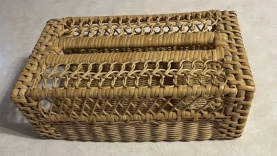 Cubierta de caja de pañuelos de mimbre vintage rectángulo natural boho casa de campo  Foto 1 de 4