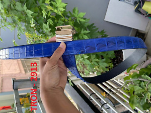 Blue Color Hornback Genuine Crocodile Alligator Skin Leather Belt 4cm width