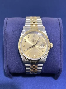 Rolex DateJust 36mm Champagne Dial 18K Gold Stainless Steel Jubilee Watch 16013 - Picture 1 of 16