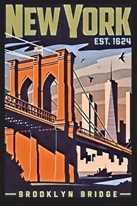 New York Brooklyn Bridge Travel Poster UV Giclée Printed Reproduction 12 X 18 - Picture 1 of 3