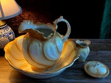 VINTAGE in ceramica Set di grande brocca per acqua ciotola per spazzolino e sapone titolare