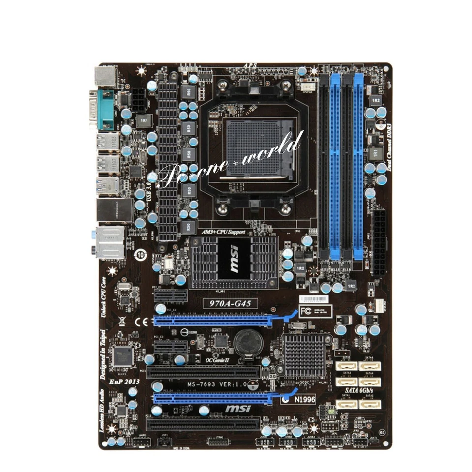MSI 970A-G45 Motherboard AMD 970 Socket AM3+/AM3 DDR3 DIMM USB3.0 SATA III ATX - Image 1 of 4