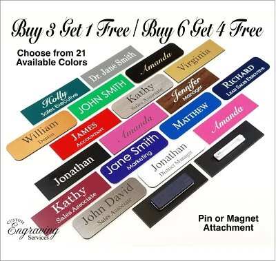 CUSTOM ENGRAVING SERVICES 1X3 EMPLOYEE PERSONALIZED NAME TAG BADGE PIN CUSTOMIZED IDENTIFICATION ENGRAVED