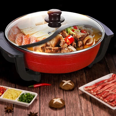 1300W  Elektrische Hot Pot Mit Heizsockel & Deckel 6L 2 Kammern Shabu Shabu Neu - Bild 1 von 4