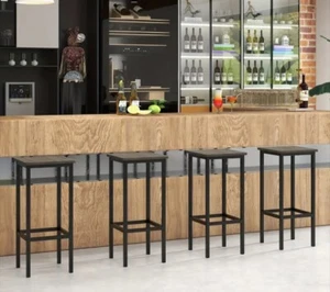 Set Of 4 Counter Height Wooden Bar Stools With Metal Frame And Footrest  - Picture 1 of 8