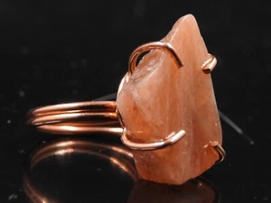 African Sunstone Copper Ring Natural Polished Rough Ring Wire Wrapped Jewelry - Picture 1 of 8