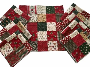 Vintage Handmade Set 8 Cloth Napkins Calico Christmas Patchwork 17x17” - Picture 1 of 4