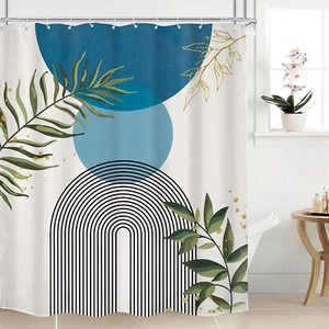 60x72 Shower Curtain W/ Hooks Bath Curtain W/ Green Leaves Beautiful Classy Blue - Picture 1 of 12