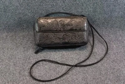 Bolso Bandolera Mundi Vintage Cuero Negro Cartera Triple Plegable Compartimentos Internos con Cremallera Foto 1 de 4