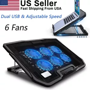 6-Fan Cooler Laptop Cooling Pad USB Stand Quiet LED Light Radiator PC Notebook - Picture 1 of 12