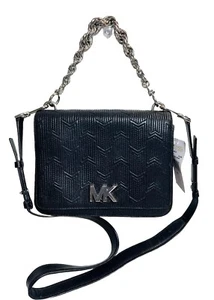 Michael Kors Schultertasche Mott schwarz Struktur/Leder silber Kette Drehverschluss Neu mit Etikett - Bild 1 von 11