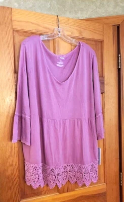 Top babydoll para mujer Plus Sonoma malva con ribete inferior de encaje 3X Foto 1 de 4