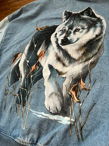 CLASSIC ID Wear Wolf Graphics Denim Jacket Men's M / L Vintage - Picture 1 of 4