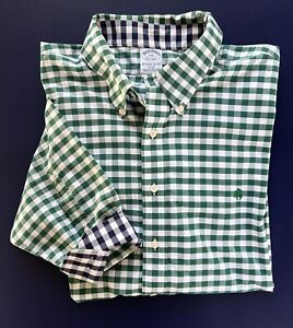 BROOKS BROTHERS SLIM FIT NON IRON GREEN NAVY GINGHAM BUTTON-DOWN SHIRT SIZE XXL