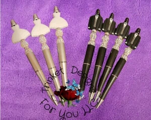 Bride & Groom black ink pins handmade bling sparkle beads wedding gifts - Picture 1 of 3