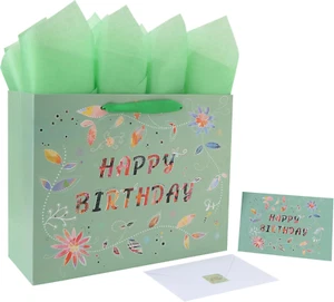 13” Large Happy Birthday Gift Bag Set with Handles, Greeting Card, Tissue Papers - Picture 1 of 12
