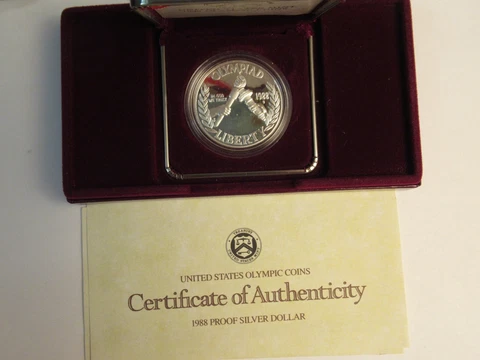 1988 US Mint Olympic Proof Silver Dollar, US mint pkg w/ COA Cover