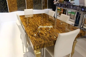 4'x2' Marble dining Table Top Tiger Eye Stones Random Inlay Table Top Home Decor - Picture 1 of 4