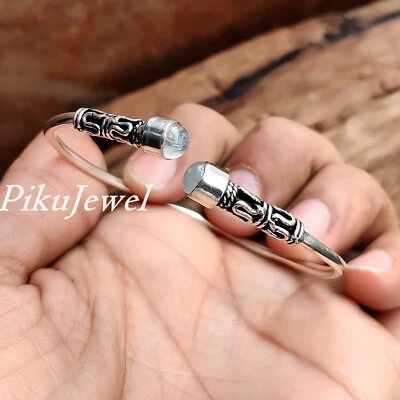 Bracciale con pietre di luna arcobaleno in argento sterling 925 bracciale da ... - Immagine 1 di 4