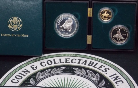 1995 PROOF Commemorative CIVIL WAR Battlefield GOLD & SILVER (3 Coin) Set ECC&C Cover