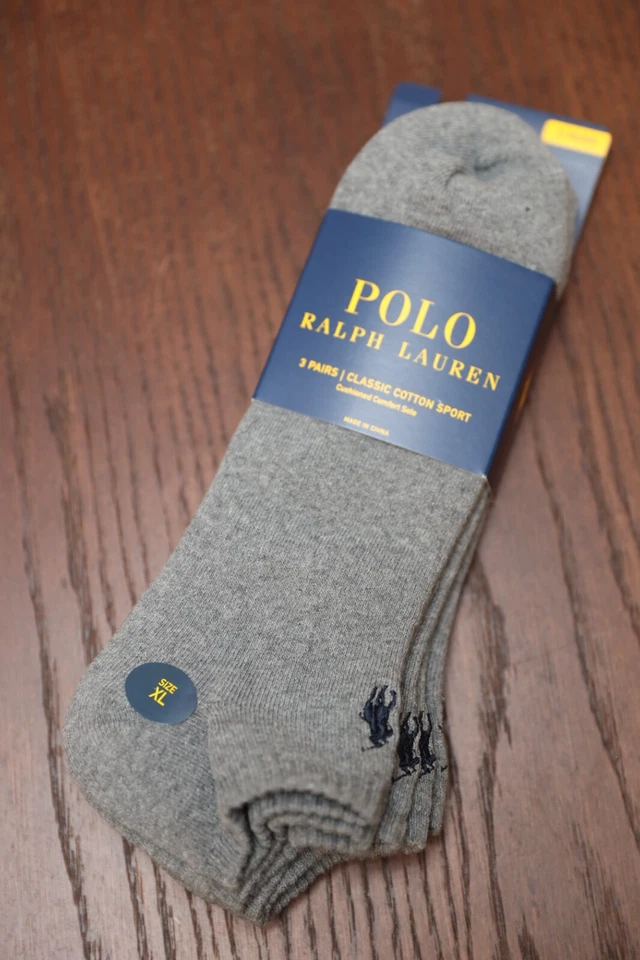 Polo Ralph Lauren лодыжки носки серый с черным логотипом - 3 упаковки размер XL - Изображение 1 из 4