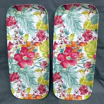 Cynthia Rowley Melamine Serving Trays Set of 2 Summer Spring Floral 15" x 6.5" - Image 1 of 4