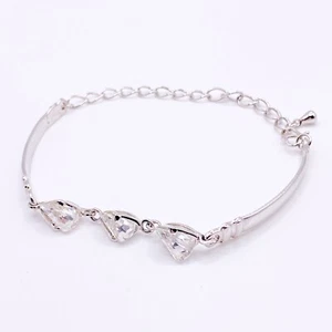 Silver Tone Raw Crystal Chips Bracelet Bangle Chain Hook Clasp Dainty Sprong - Picture 1 of 7