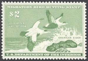 1957 US Scott #RW24 $2 American Eiders Federal Duck Stamp Mint NH - Picture 1 of 2