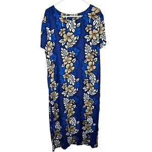 Maxi Vestido First Hawaii Moda De Colección Azul Rayón Floral Talla 3X Vacaciones Verano - Imagen 1 de 5