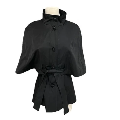 Chaqueta de Lluvia Betsey Johnson Negra Capelet Ala de Murciélago Ligera Forrada de Leopardo XS Foto 1 de 4