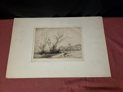 Lithographie ancienne "Chemin prés d'Avignon" - Numéroté 37/50 et signée - XXe - Photo 1/4