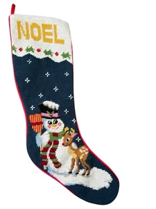 Vintage Nadelspitze Weihnachtsstrumpf Holiday "Noel" Schneemann & Rudolf Rentier - Bild 1 von 5